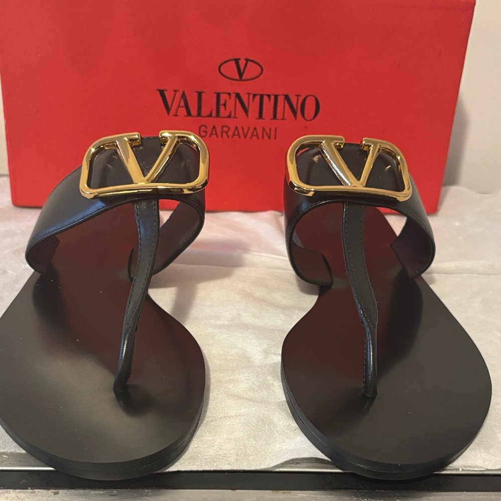 Valentino Black Sandals with Gold Accents